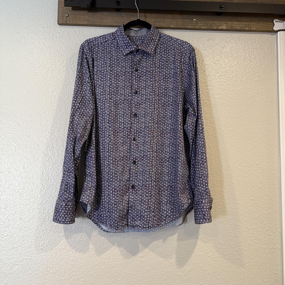 Robert Graham Shirt Mens Medium Blue Geometric Classic Fit Long Sleeve Cotton